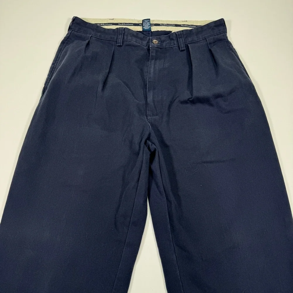 Polo Ralph Lauren Chino Pants Mens 34x34 Navy Blue Pleated Cotton Casual